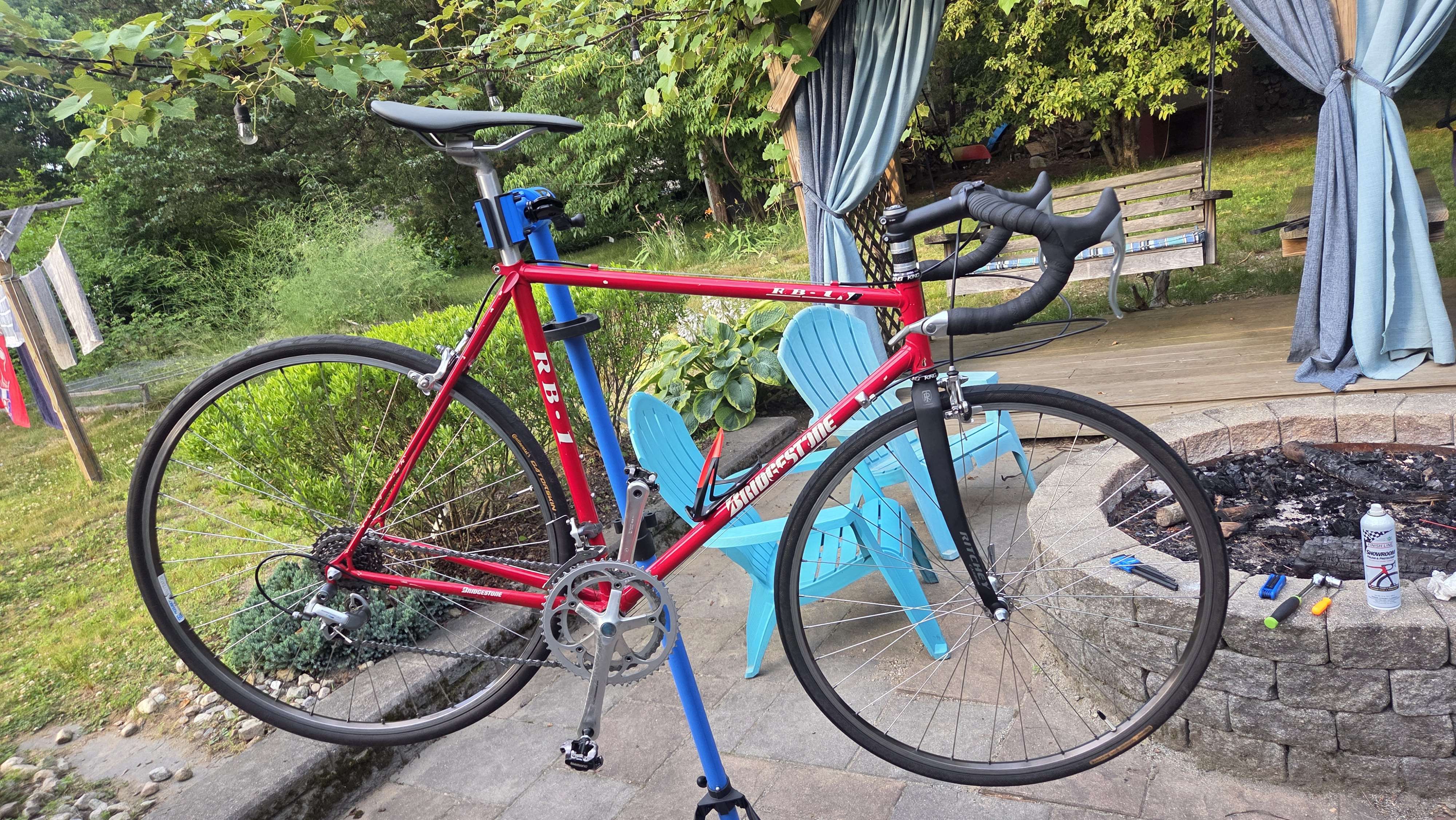Red 1993 Bridgestone RB-1 road bike outdoors
